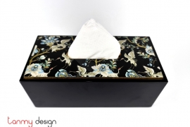  Black tissue box with crane pattern 24*12*9 cm